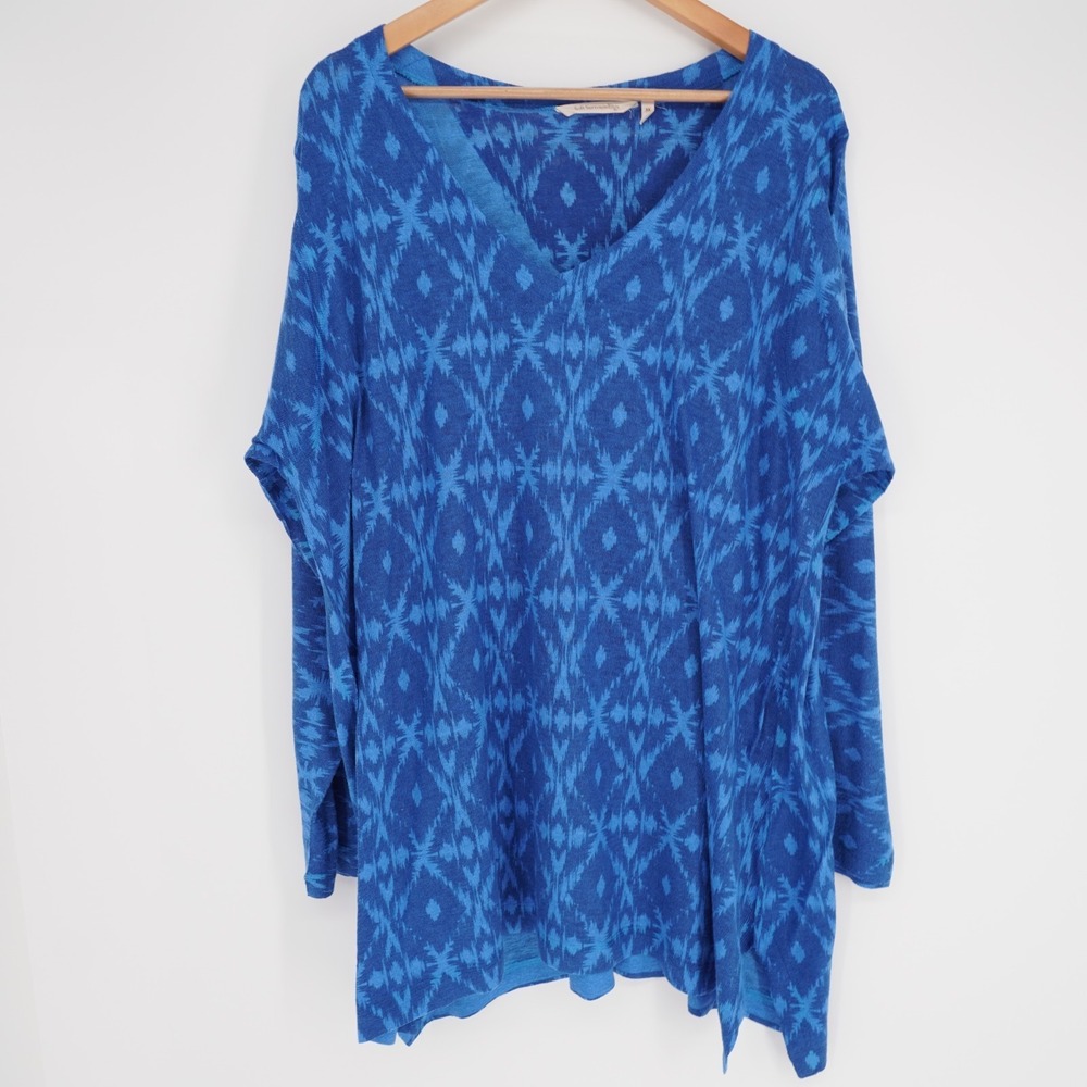 Soft Surroundings Tunic Top Womens 3X Blue Geometric Long Sleeve Stretch Casual - Picture 2 of 12